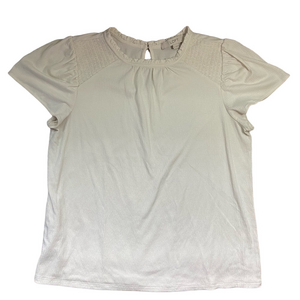 LOFT White Ivory Short Sleeve Blouse Flowy Smocked Details Medium